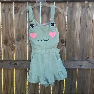 Miss Candyholic Matcha Frog Pinafore Corduroy Overall Dress Kawaii Indie Medium